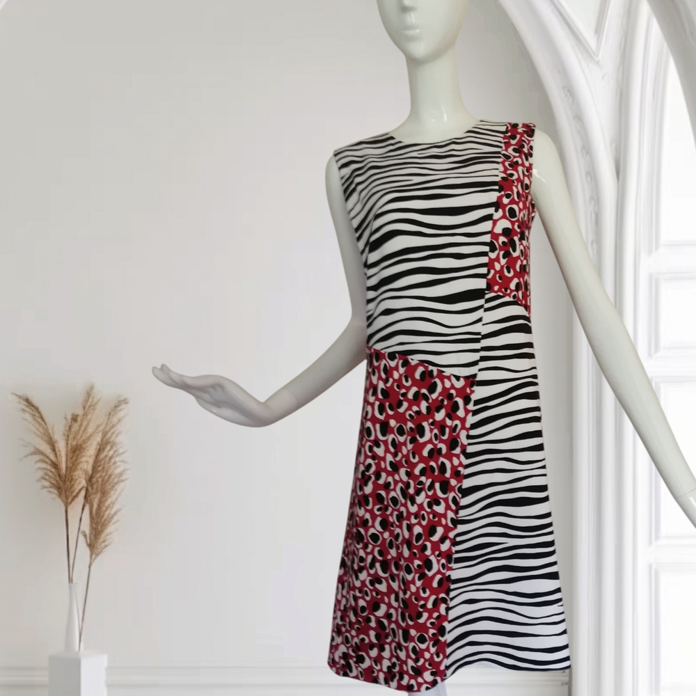 Hugo Boss Black and White Asymmetrical Sheath Mini Dress